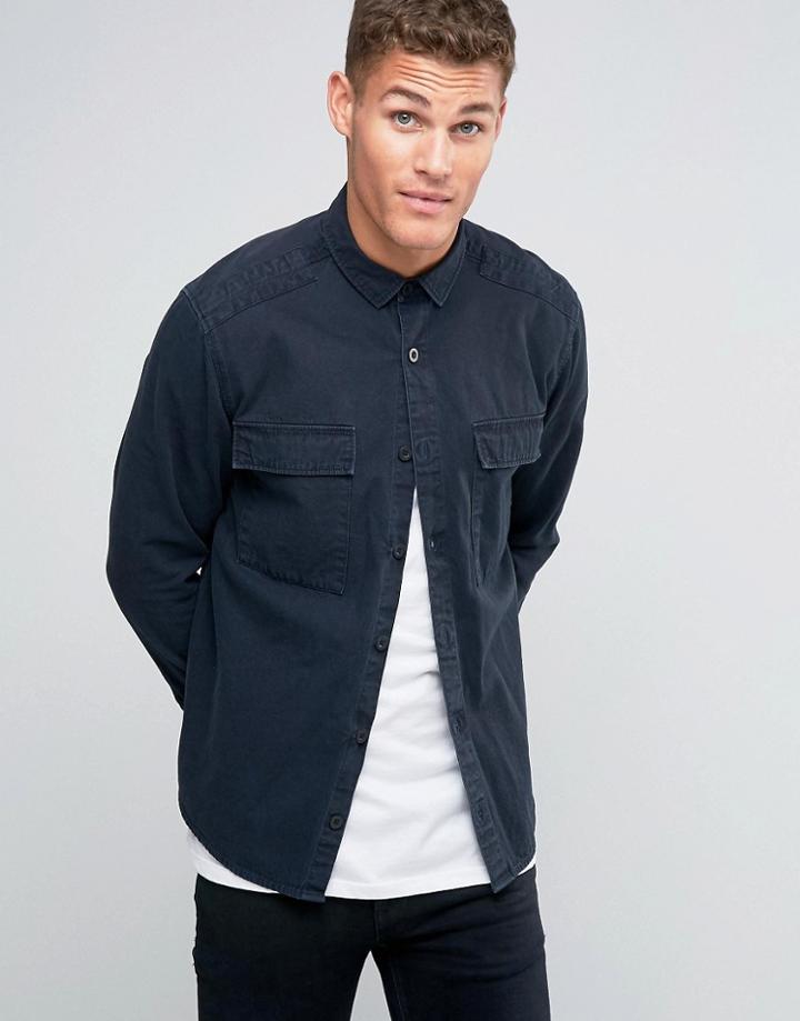 Asos Overshirt Denim Shirt In Acid Wash Black - Black