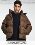 Asos Design Puffer Jacket With Detachable Hood In Brown