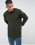 Jack & Jones Core Knitted Sweater With Mix Ribbed Detail - Green