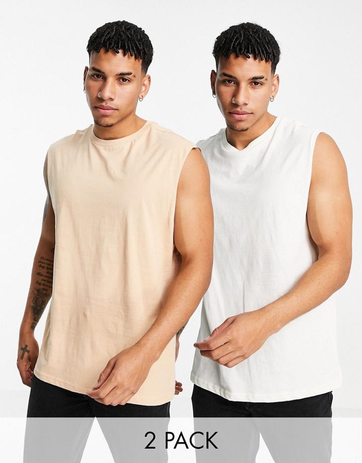 Another Influence 2 Pack Sleeveless T-shirt Tank In Beige Ecru-neutral