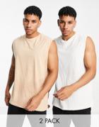 Another Influence 2 Pack Sleeveless T-shirt Tank In Beige Ecru-neutral