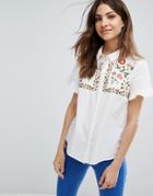Vero Moda Embroidered Ruffle Sleeve Shirt - White