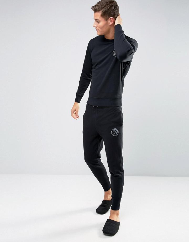 Diesel Logo Cuffed Joggers In Regular Fit Black - Black