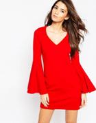 Asos 60s Shift Dress With Flared Sleeves In Ponte - Red