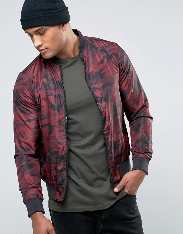 Brave Soul Camo Bomber Jacket - Red