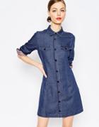 Love Moschino Denim Dot Button Through Dress - Blue
