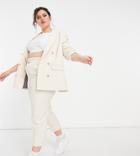 River Island Plus Button Front Tailored Peg Pants Set In Cream-white