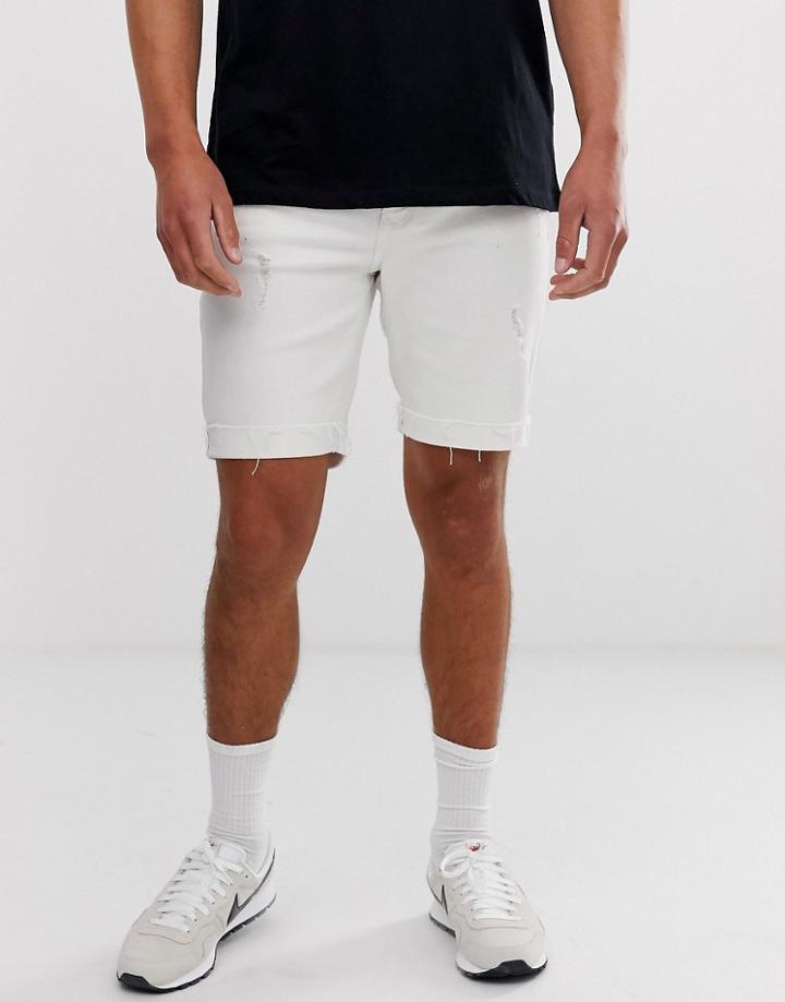 Bershka Super Skinny Denim Shorts With Abrasions In White