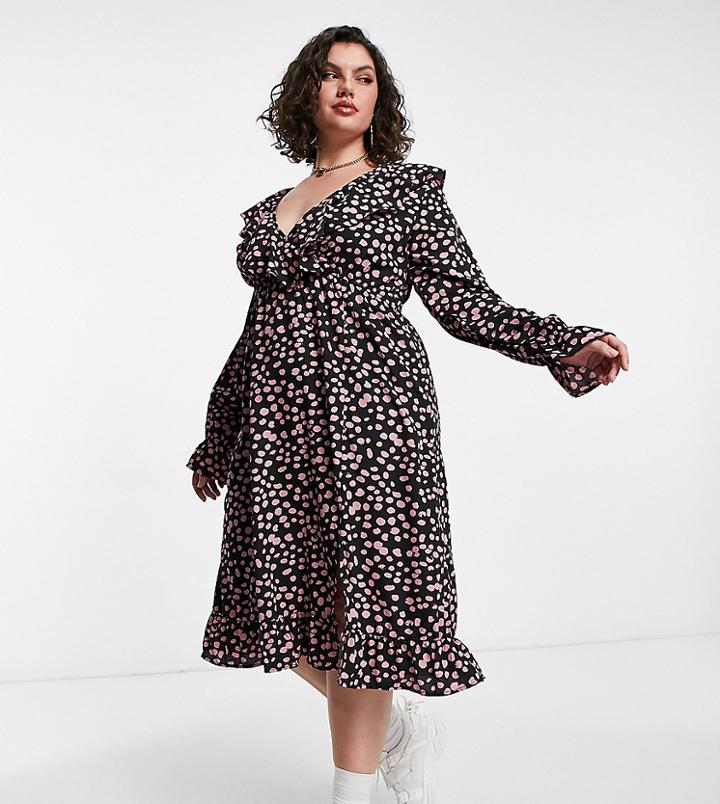 Yours Wrap Dress In Pink Dalmation Print-black