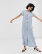 Asos Design Check Button Front Casual Jumpsuit - Multi