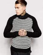 Diesel Crew Knit Sweater K-simmons Zig Zag Texture - Black