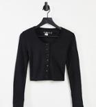 Daisy Street Button Front Long Sleeve Crop Top In Rib-black