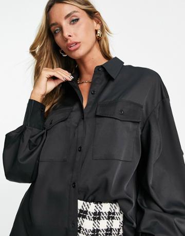 Extro & Vert Pleated Oversized Shirt In Black