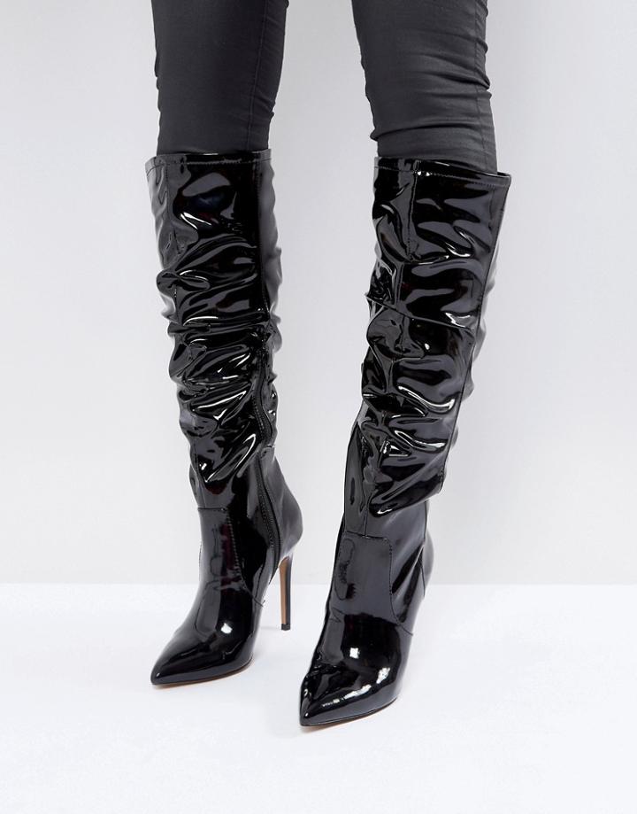 Asos Crushed Slouch Pointed Knee Boots - Black
