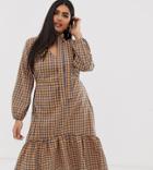 Glamorous Curve Midi Dress With Neck Tie In Gingham