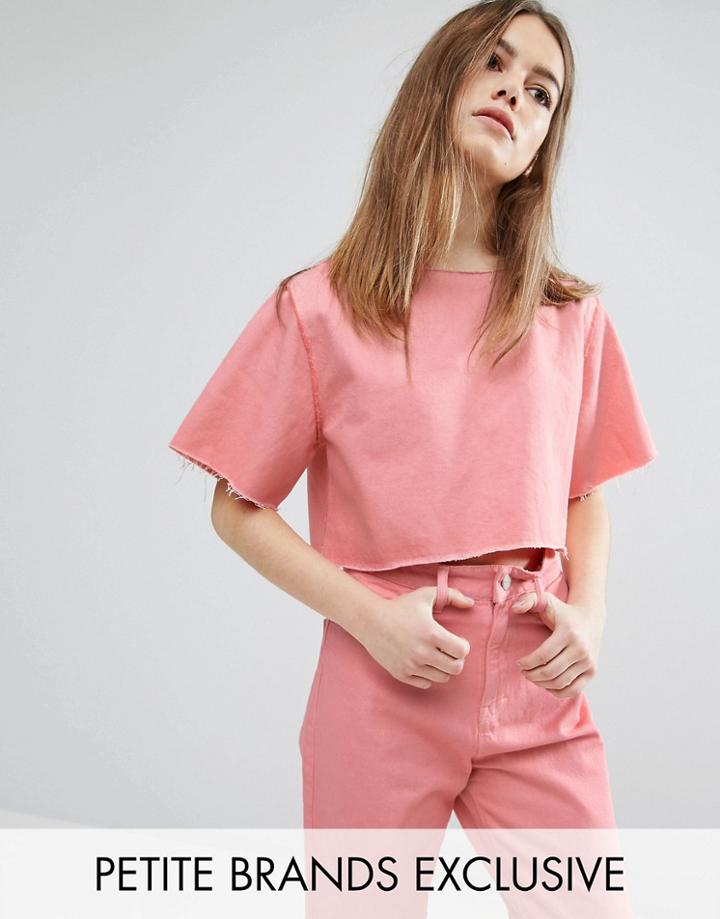 Waven Petite Crop Top With Frayed Hem - Pink