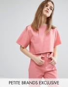 Waven Petite Crop Top With Frayed Hem - Pink
