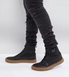 Asos Wide Fit High Top Sneaker Boots In Black With Gum Sole - Black
