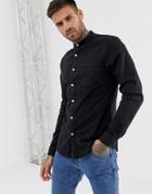 Asos Design Stretch Slim Denim Shirt In Black With Grandad Collar