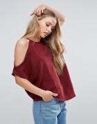Only Sasha Asymmetric Cold Shoulder Top - Red