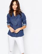 New Look Pinstripe Denim Shirt - Blue