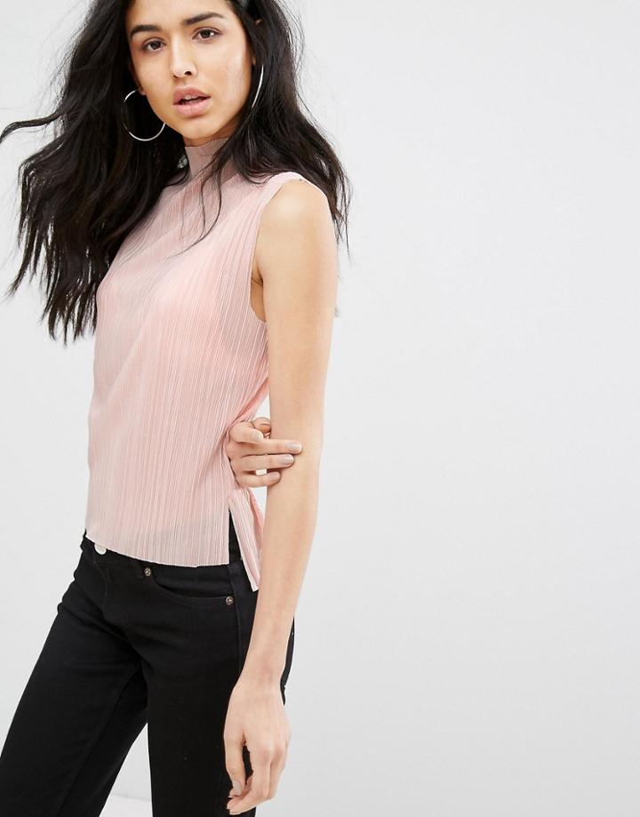 Daisy Street Plisse Tank Top - Pink