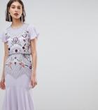 Frock And Frill Allover Beaded Embroidered Midi Dress - Purple