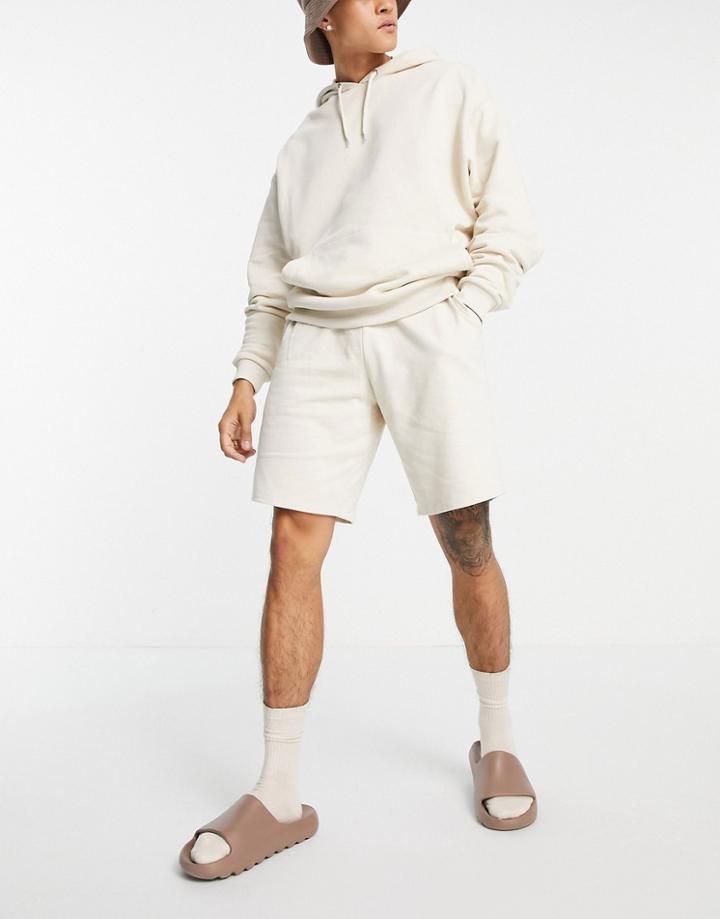 Asos Design Oversized Jersey Shorts In Beige-neutral