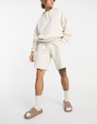 Asos Design Oversized Jersey Shorts In Beige-neutral