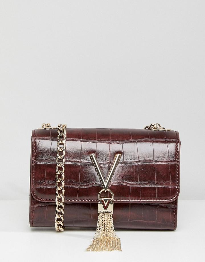 Valentino By Mario Valentino Mock Croc Foldover Tassel Detail Cross Body Bag - Red