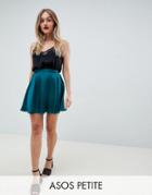 Asos Design Petite Satin Full Circle Mini Skirt - Blue