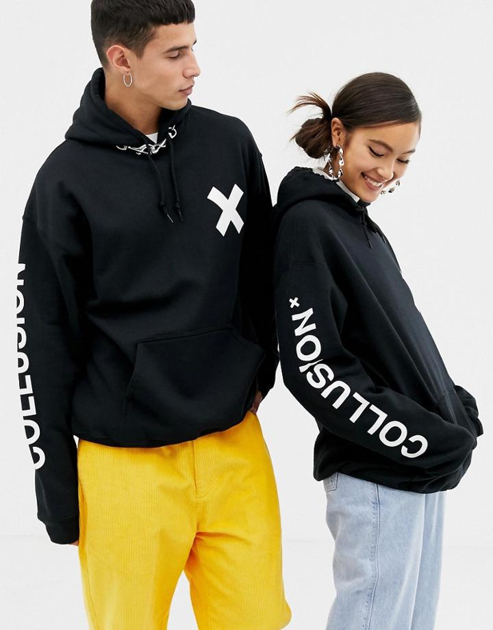 Collusion Unisex Logo Hoodie In Black - Black