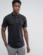 Troy Curved Hem Jersey Polo Shirt - Black
