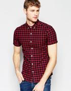 Asos Skinny Check Shirt In Short Sleeve - Black