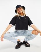 Asos Design Cropped T-shirt With Contrast Tipped Edge In Black