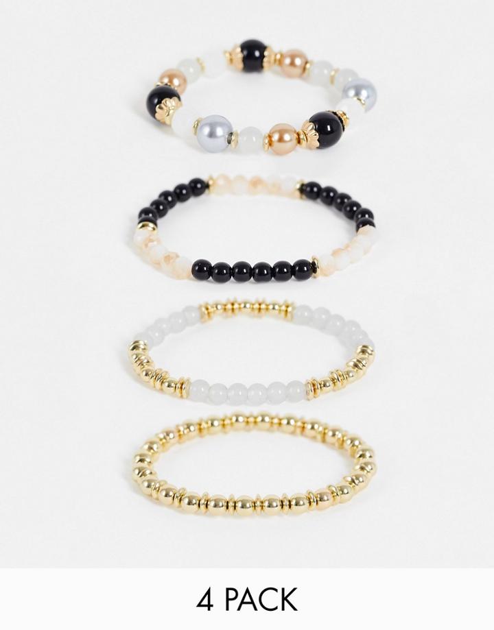 Madein 4 Pack Of Beaded Bracelets In Gold And Black-multi