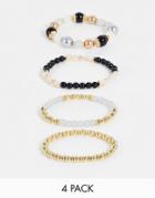 Madein 4 Pack Of Beaded Bracelets In Gold And Black-multi