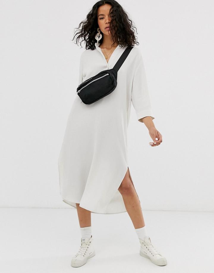 Weekday Collarless Shirt Dress In Off-white-beige