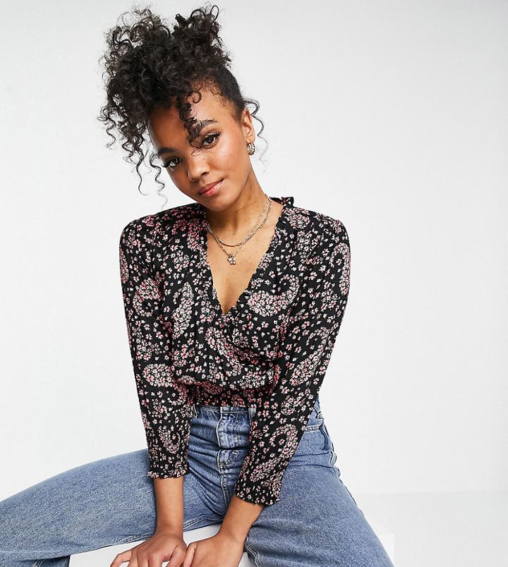 Miss Selfridge Wrap Blouse In Paisley-black