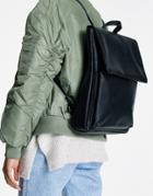 Asos Design Soft Minimal Backpack With Flap Detail In Grainy Pu-black