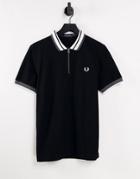 Fred Perry Zip Neck Polo Shirt In Black