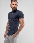 Asos Casual Slim Oxford In Navy With Short Sleeves - Navy
