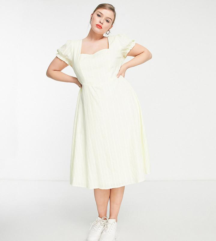 Daisy Street Plus Milkmaid Midi Dress With Waist Detail In Yellow