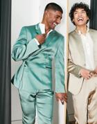 Asos Design Wedding Slim Suit Jacket With Tie Detail In Dark Green
