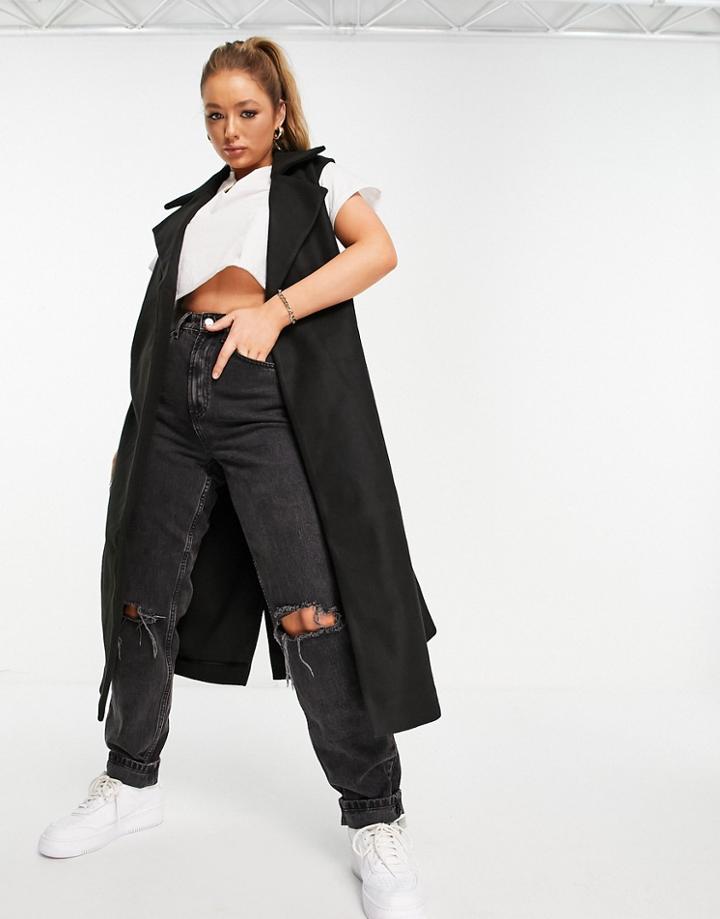 Na-kd Belted Sleeveless Longline Jacket In Black