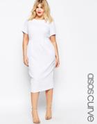 Asos Curve Midi Wiggle Dress In Texture - White