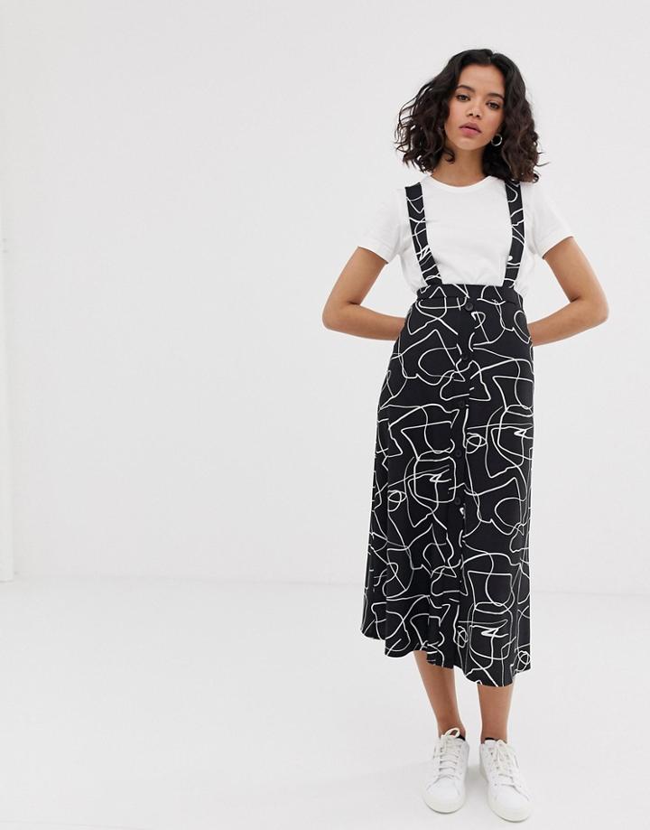 Asos Design Button Front Midi Jumper Dress Skirt Abstract Print - Multi