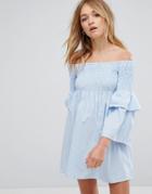 Walter Baker Aaron Off Shoulder Ruffle Sleeve Dress - Blue