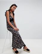 Asos Design Maxi Dress In Ditsy Print With Ladder Trim - Multi