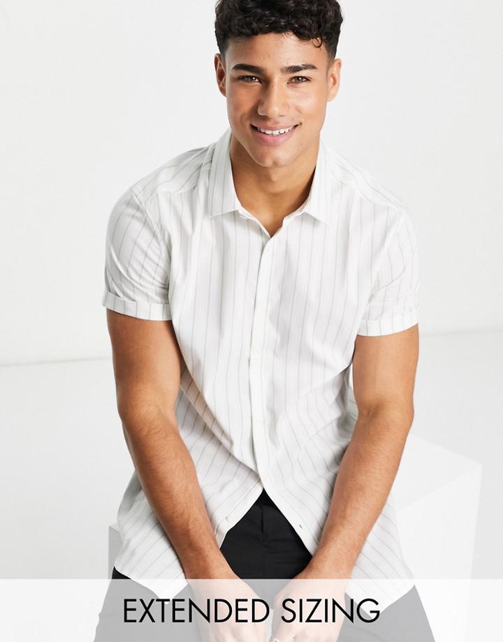 Asos Design Slim Stripe Smart Shirt In Sage Green